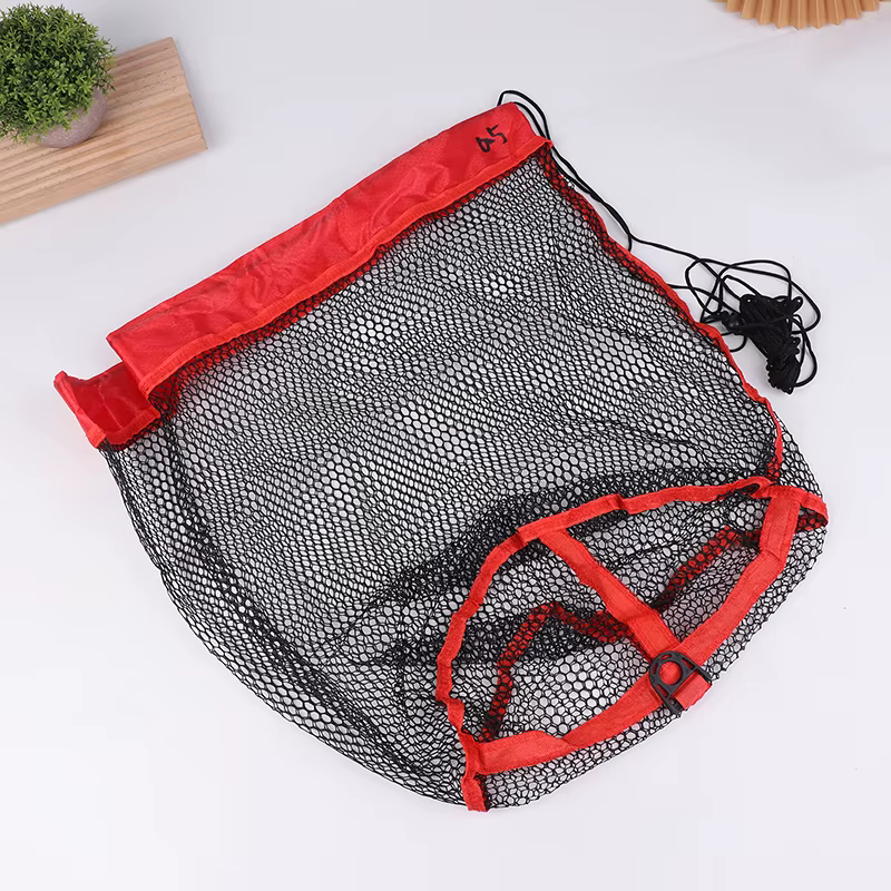 Epuisette de pêche, sac de collecte avec ficelle de proximité, portable, pliant, UNIS issement, petite grille, sac en filet, équipement de pêche