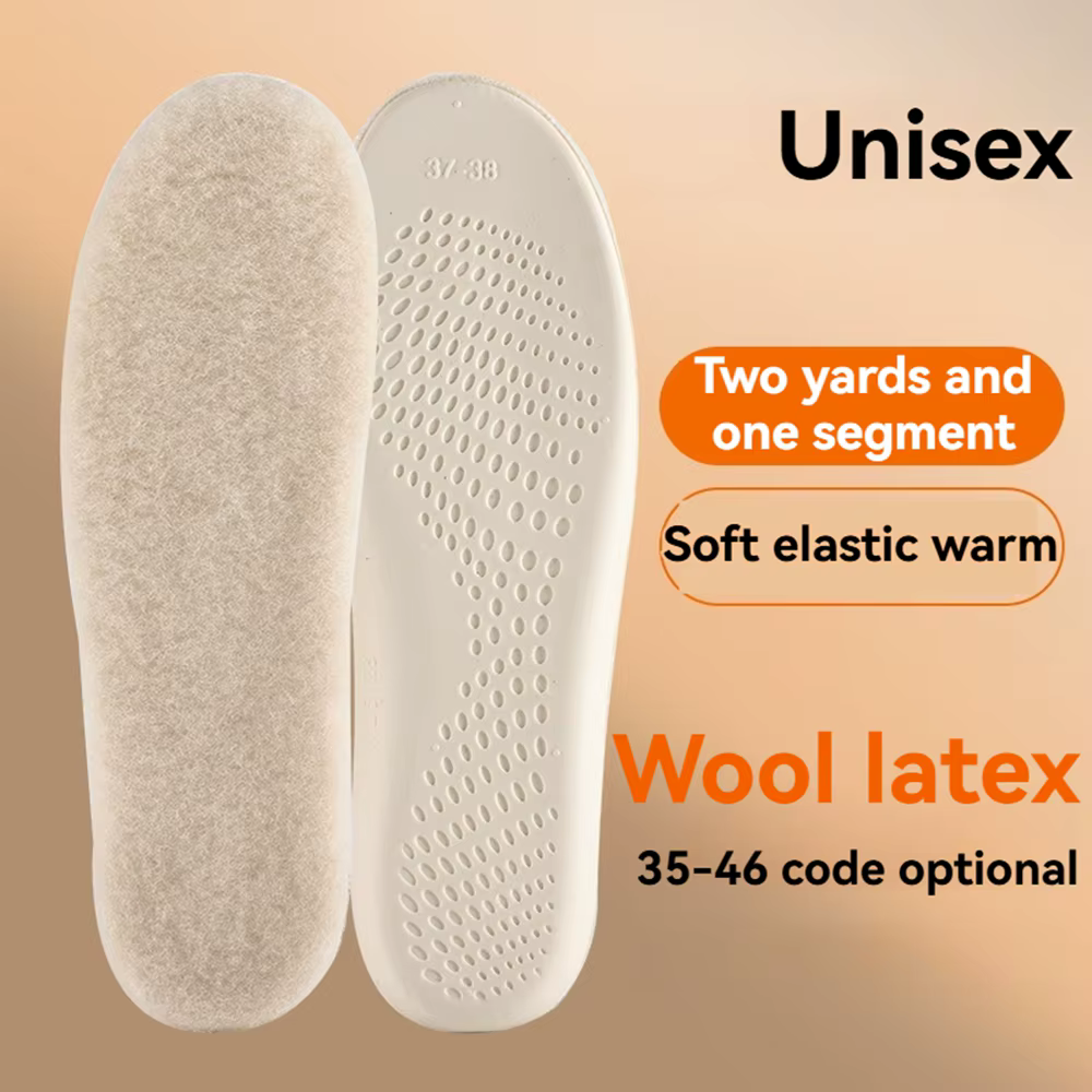 Semelles intérieures en laine véritable pour chaussures d'hiver homme femme semelle en Latex à haute élasticité