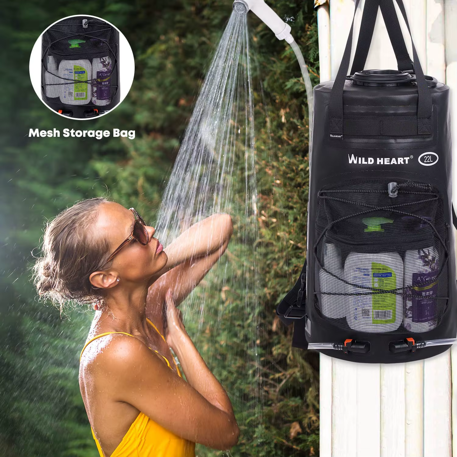 WILD HEART Sac de douche de camping portable avec pompe à pied et tuyau