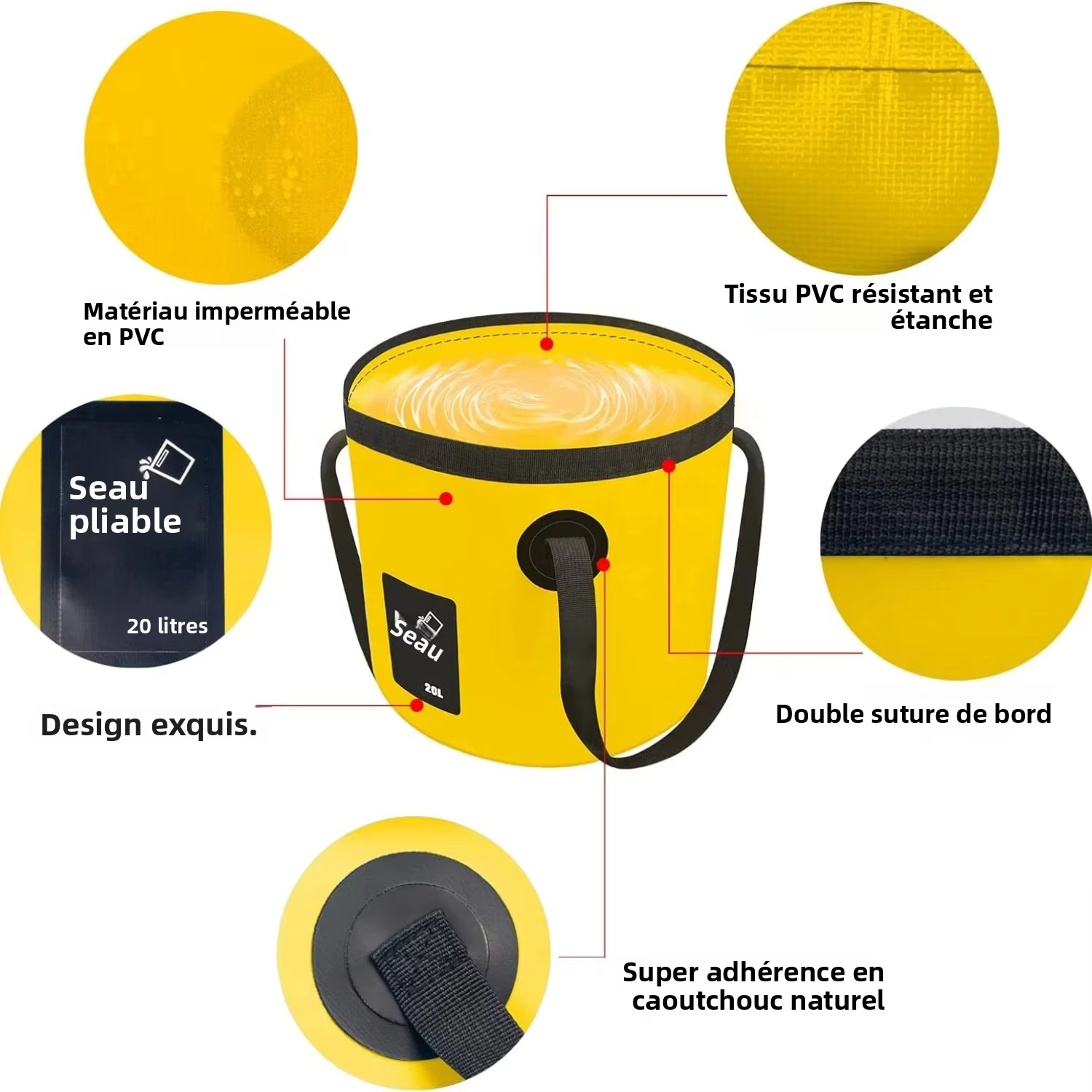 Seau pliable portable, sac de stockage d'eau avec sangles