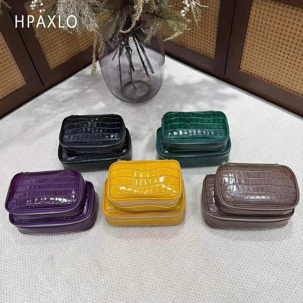 Pochette cosmétique miniature en cuir gaufré crocodile, organiseur de toilette, sac cosmétique portable disponible en différentes couleurs et tailles