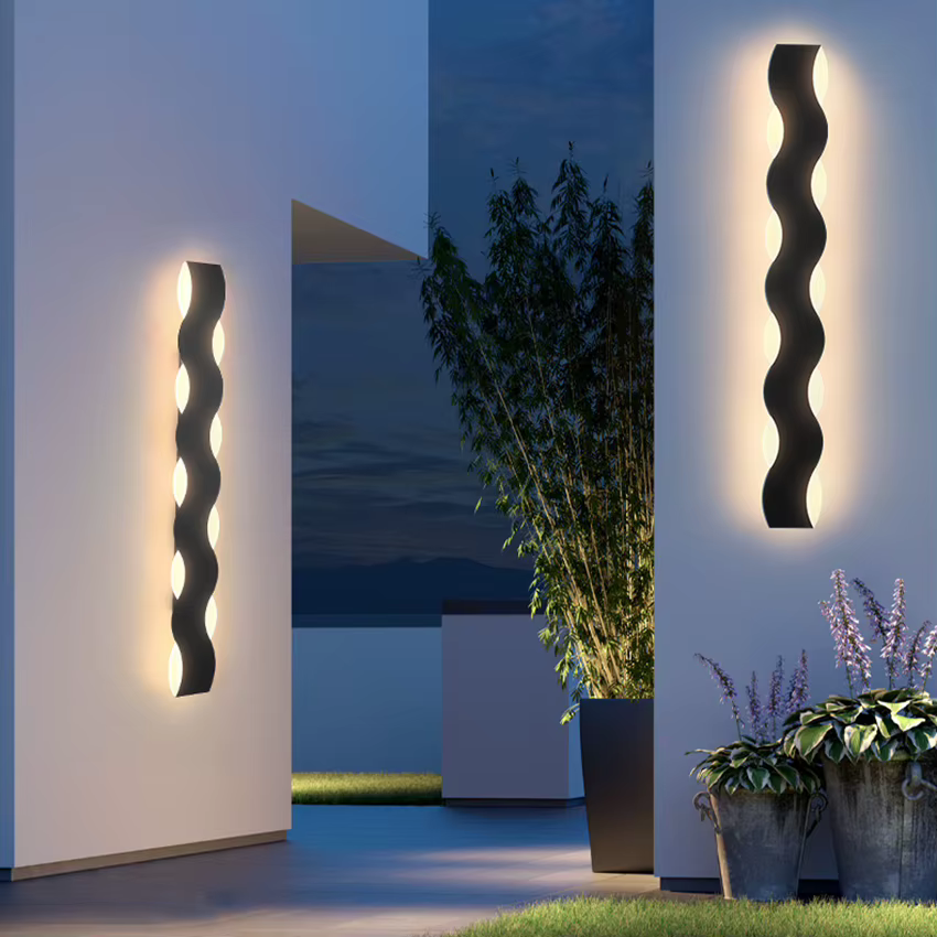 Applique Murale Imperméable en Forme de Vague, Éclairage d'Extérieur, Idéal pour une Entrée, une Véranda ou une Cour
