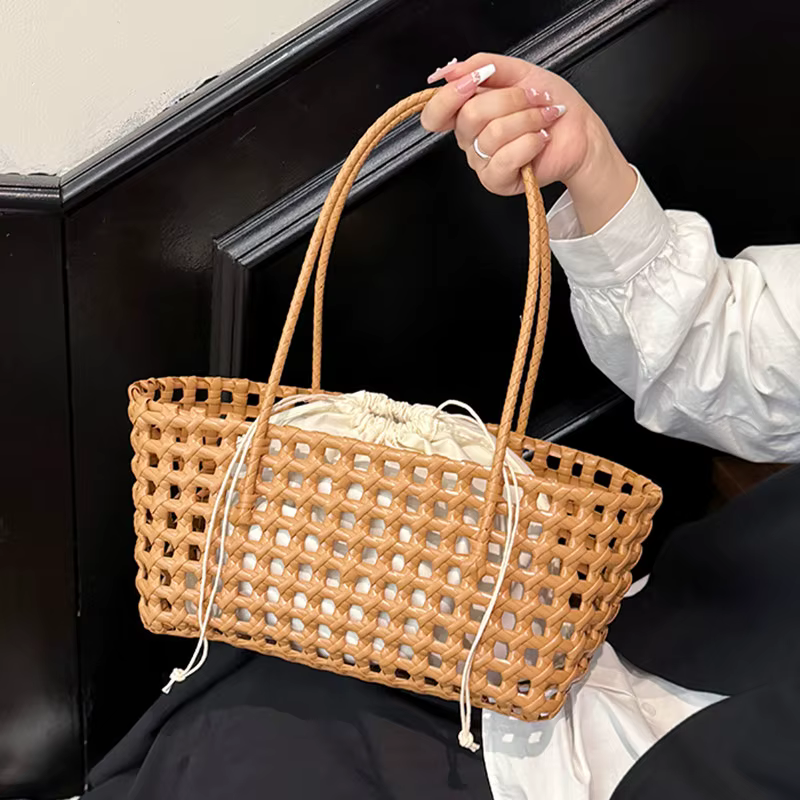Sac à main en paille tressé à la main pour femme, sac de plage d'été, sac de voyage, sac à bandoulière, sac de créateur
