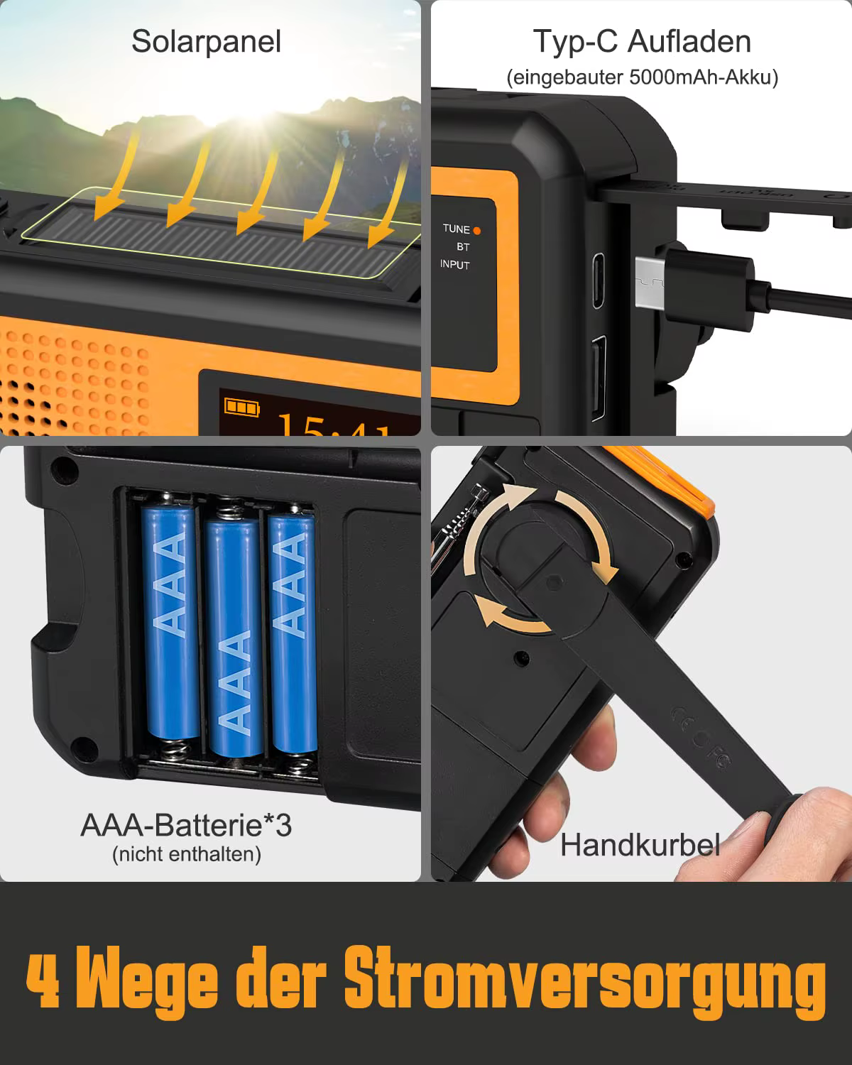 5000mAh FM/DAB + Radio panneaux solaires manivelle solaire Portable
