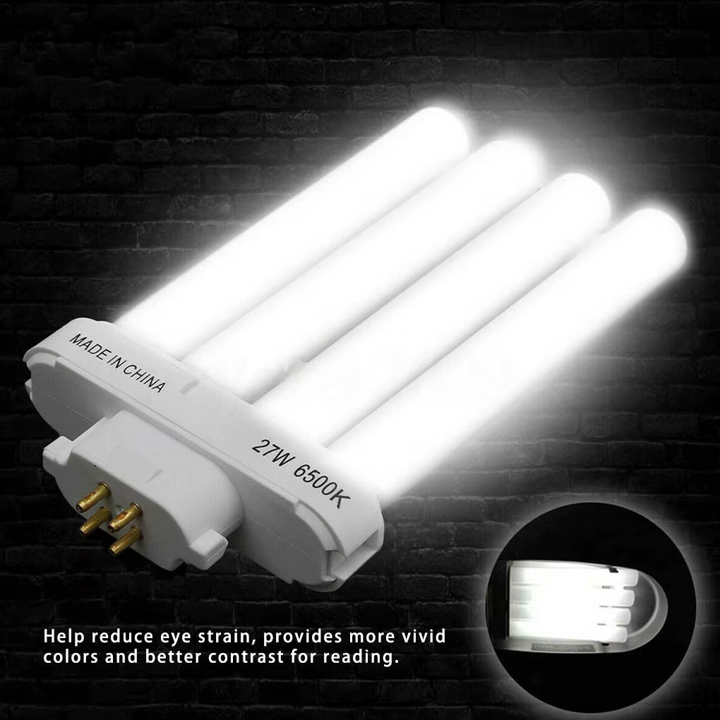 6500K 27W 4 broches Quad Tube économie d'énergie compacte ampoule fluorescente remplacement lecture éclairage de travail pour dortoir
