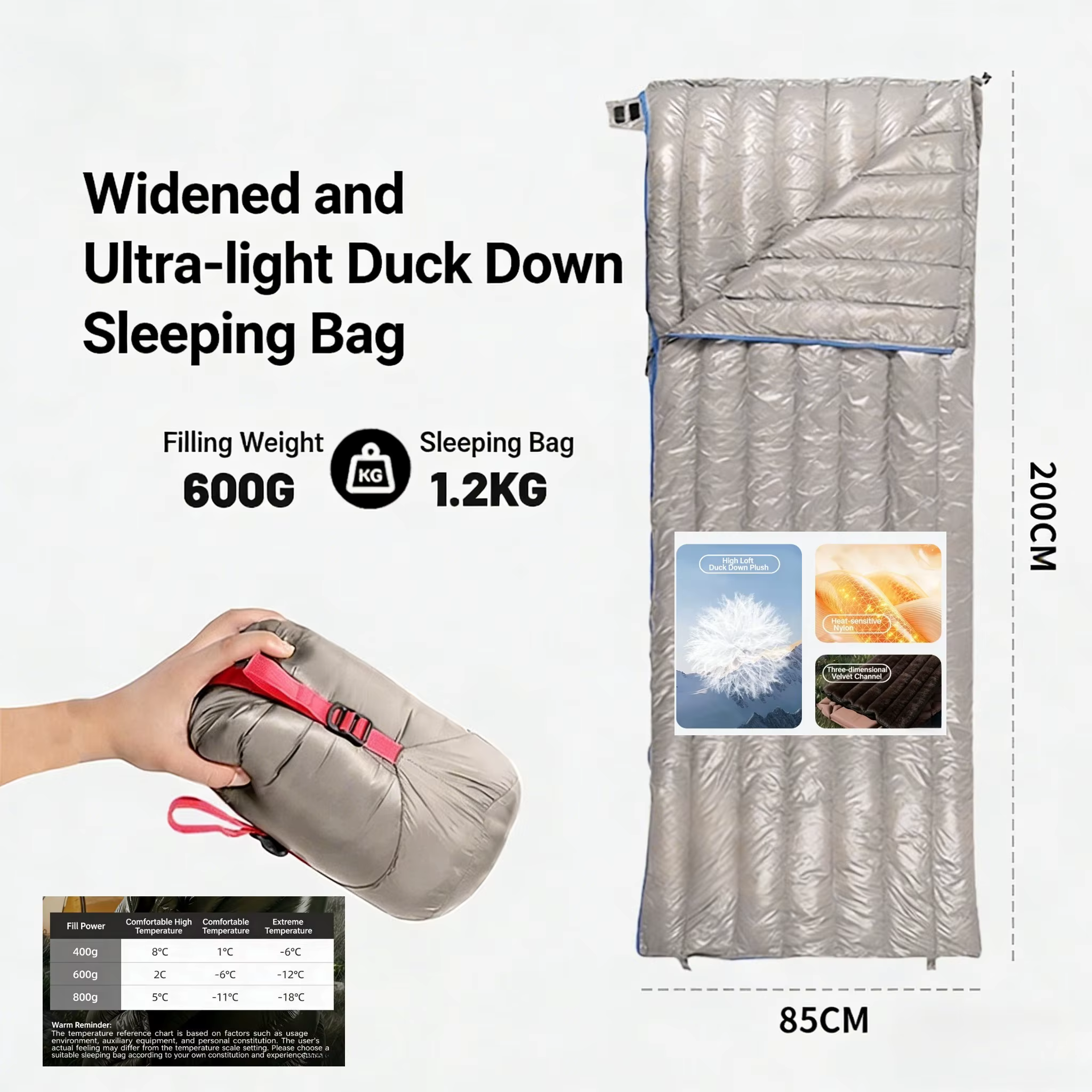 Sac de couchage en duvet ultra léger unisexe pour le camping