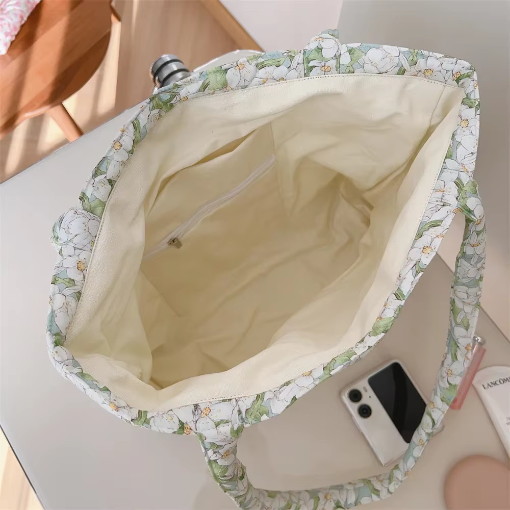 Sac fourre-tout en coton fleuri pour femme, sac à main ChimChic, sac à poignée supérieure gonflé, sac matelassé, sacs shopper de créateur initiés