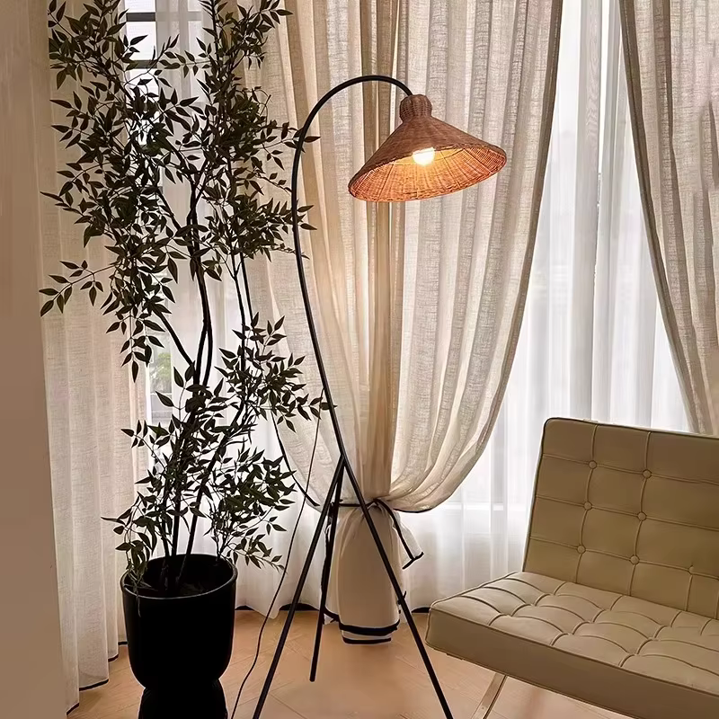 Lampe sur pied ARC moderne en bois rétro pour salon
