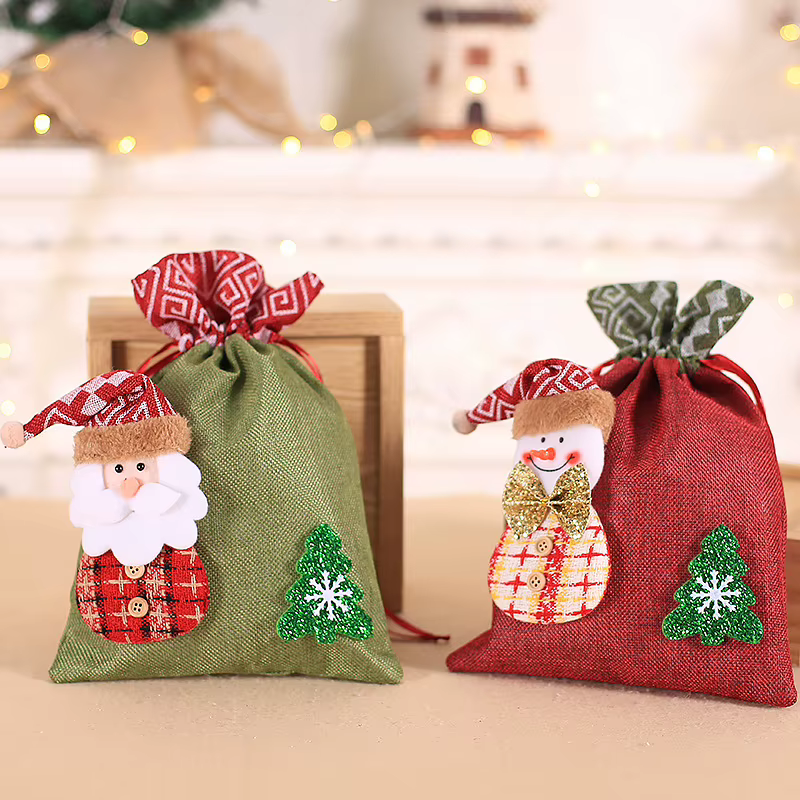 Sacs cadeaux de noël en tissu père noël bonhomme de neige, sac Goody, bonbons de noël, cadeaux de fête, emballage de vacances