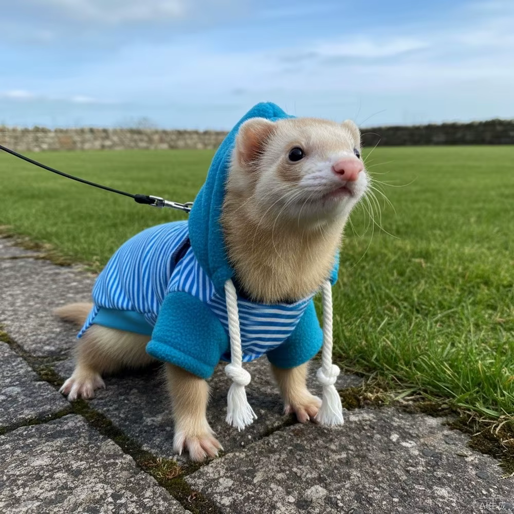 Sweat à capuche en furet élastique à la mode, polaire épaisse, doux, rayé pour animaux de compagnie, confortable et élégant, pull en furet avec cordon de serrage, hiver