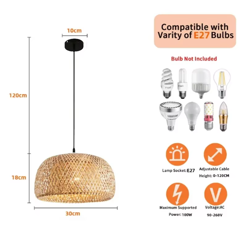 Lampe Suspendue en Bambou Style Chinois, 30cm, Luminaire Décoratif d'Nik, Idéal pour un Restaurant