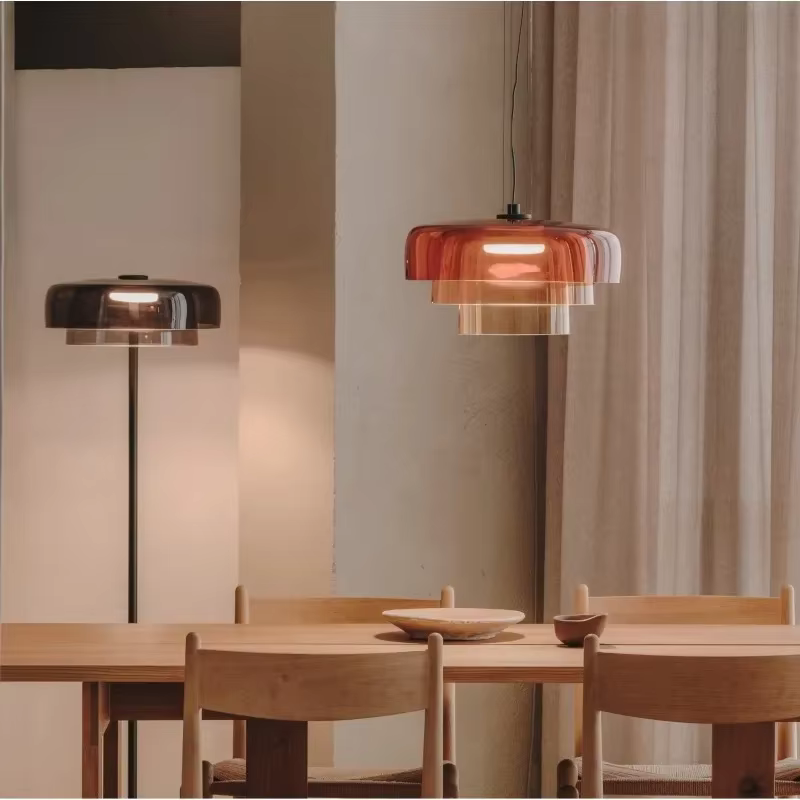 Vintage abat-jour en verre suspension lampe Orange Simple salon salle à manger lustre LED Restaurant café Bar suspension