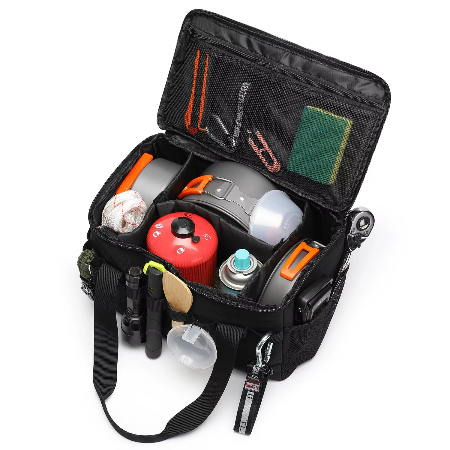 Sac tactique de camping en plein air - Outil multifonctionnel de grande capacité de 14 L et organisateur d'équipement de pique-nique avec plusieurs compartiments Noir