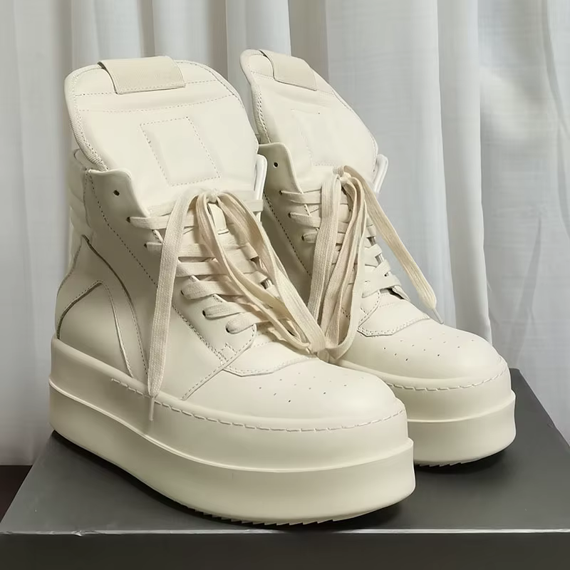 Baskets montantes à plateforme en cuir blanc pour hommes