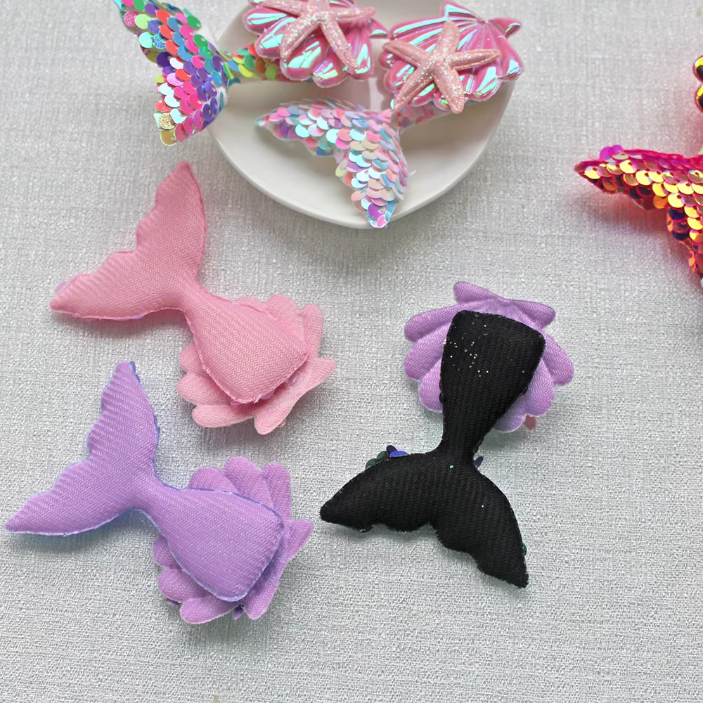 10 pièces 60x75mm paillettes queue de sirène coquille étoile de mer Appliques pour bricolage chapeaux bandeau de cheveux Clips décor vêtements chapeau patchs de couture