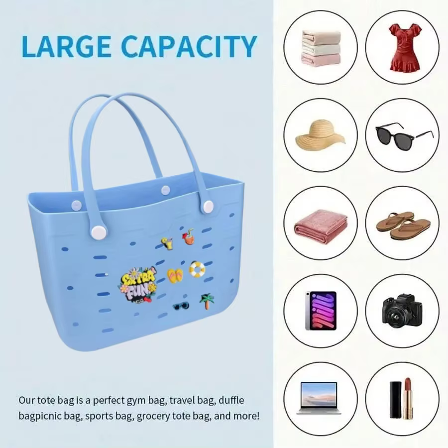 M/L/XL sac de plage mode EVA imperméable en caoutchouc pique-nique panier de rangement voyage Shopping sac à main femmes épaule couleur unie sac fourre-tout