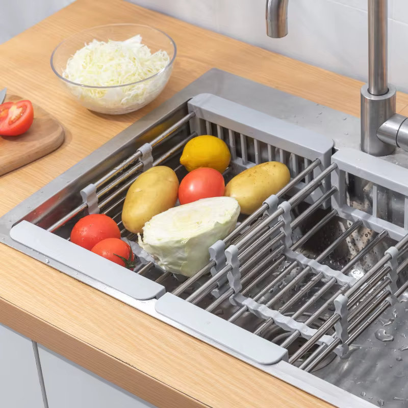 Égouttoir de cuisine télescopique en acier inoxydable pour évier, support à ustensiles, égouttoir à fruits et légumes, accessoire de cuisine domestique