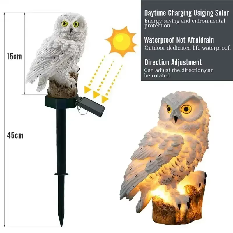 Lampe solaire en forme de hibou, lumières solaires de jardin, alimentées à l'énergie solaire, lumière LED solaire, lampe de décoration de jardin extérieure, lumières solaires étanches