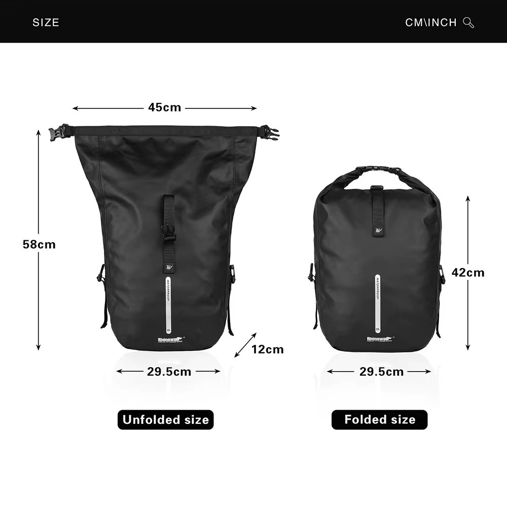 Sacoche de vélo Rhinowalk 20L, imperméable, pour porte-bagages arrière, noire, sac de voyage pour cyclisme, sac à bandoulière, sac à dos, sac de rangement latéral pour vélo