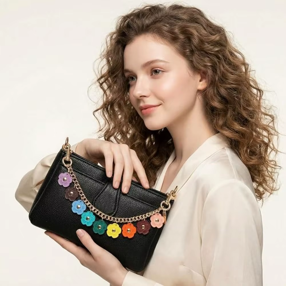 Breloque de sac en forme de fleur colorée et mignonne, accessoires de sac DIY, breloque de chaîne de portefeuille, chaîne d'extension de sangle de sac en métal, porte-clés et breloques