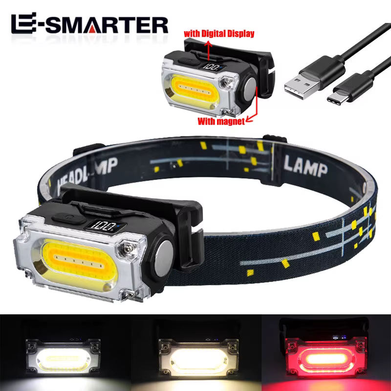 Lampe frontale magnétique Super lumineuse à 3 sources de lumière