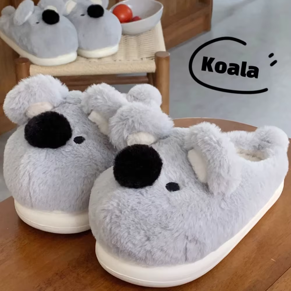 Femmes hiver nouveau design koala tridimensionnel pantoufles décontracté talon souple plate-forme fourrure chaud