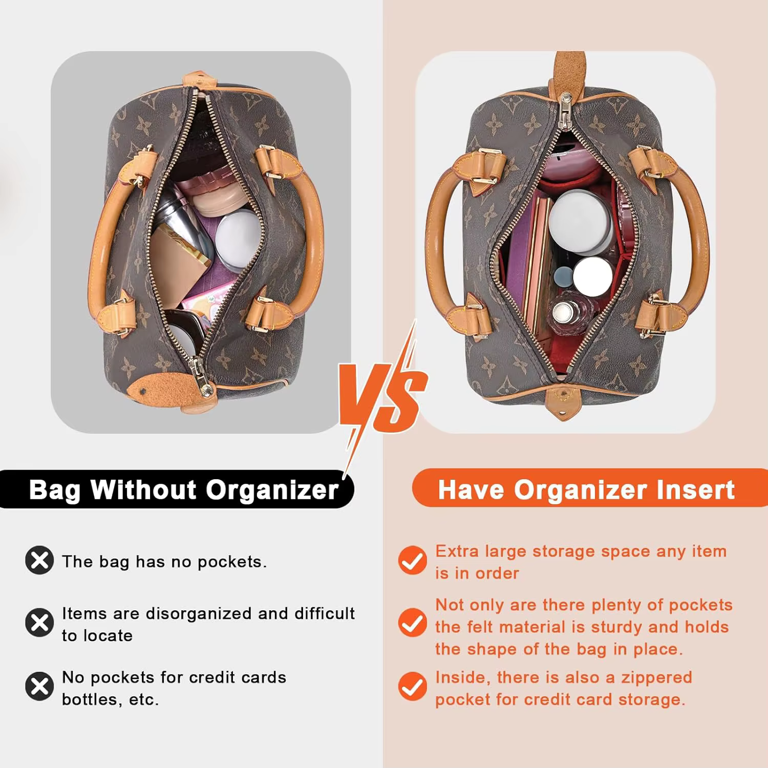 Organiseurs de sac à main en feutre pour Speedy 25 30 35, inserts pour sacs à main et cabas, organisateur Neverful