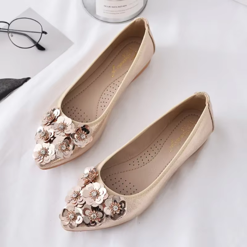 Maogu-Ballerines respirantes à bout pointu pour femme, chaussures de luxe, or, argent, cristal scintillant, grande taille 33, 44, été