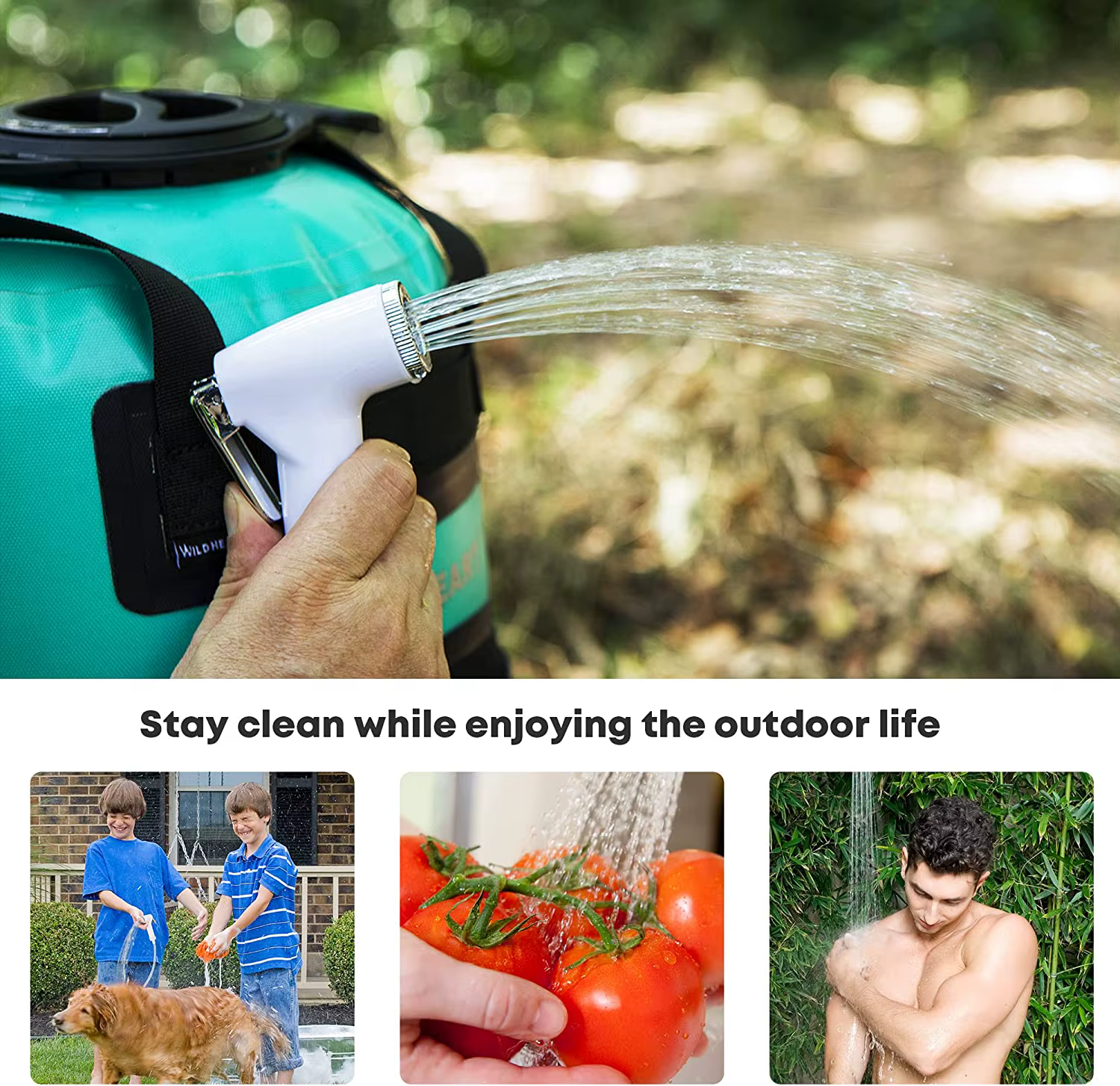 WILD HEART Sac de douche de camping portable avec pompe à pied et tuyau