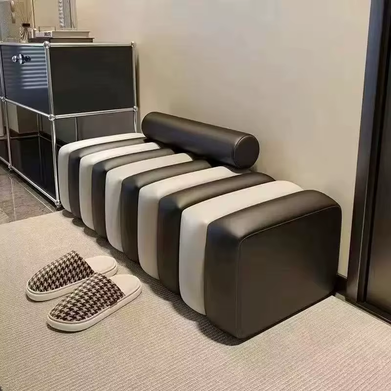 Pouf d'entrée moderne noir pour chambre à coucher, tabouret de sol pour changer de chaussures, meuble de luxe italien pour hall d'entrée d'hôtel