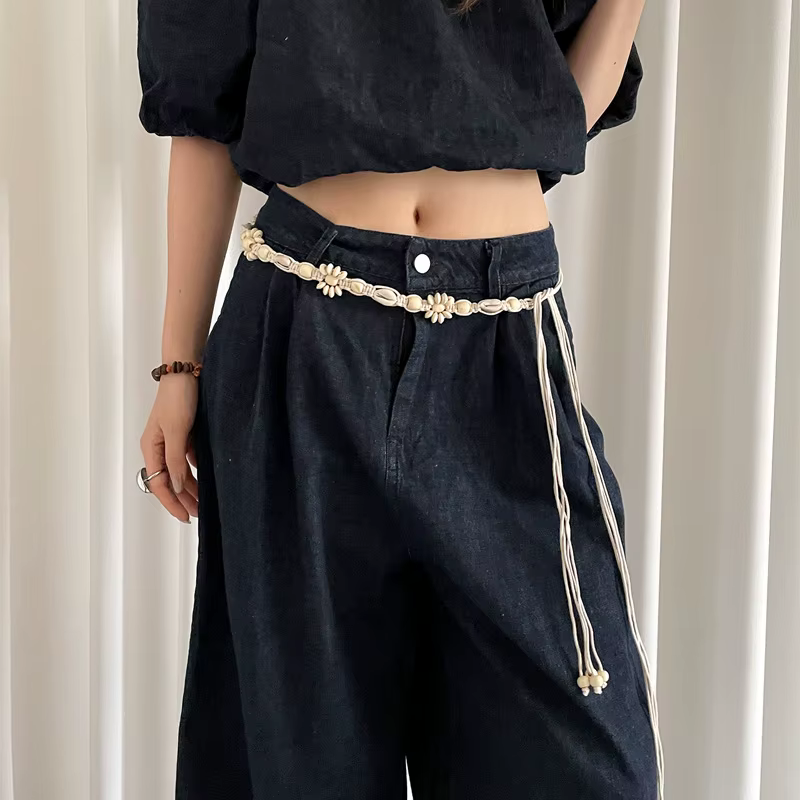 Ceinture de taille en perles de fleurs de Style bohémien pour femmes, jupe polyvalente haut de gamme et chaîne de taille en jean pour accessoire de ceinture d'été