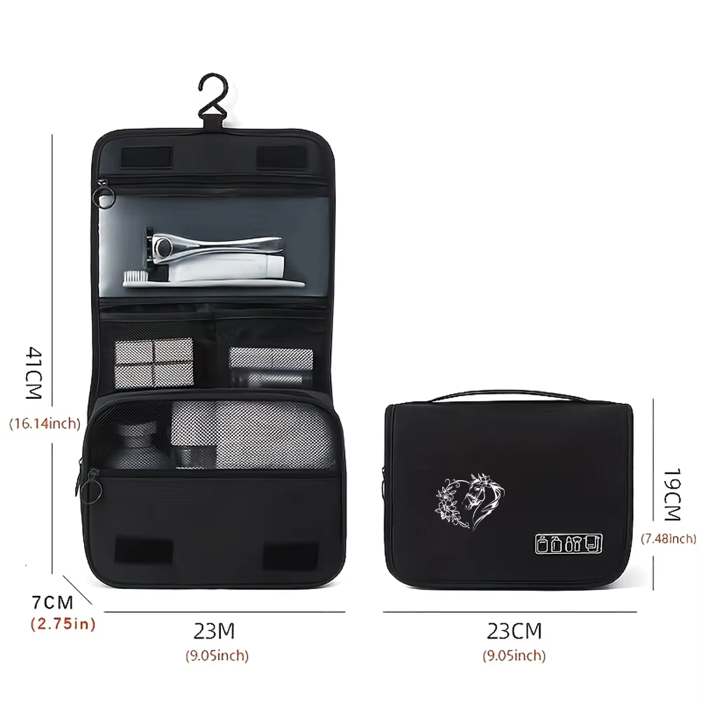 Trousse de Maquillage Portable Unisexe à Motif Cheval, Grande Capacité, Organisateur Cosmétique, Pochette de Toilette Suspendable pour Femmes et Hommes, pour Articles de Toilette, Rasage et Maquillage