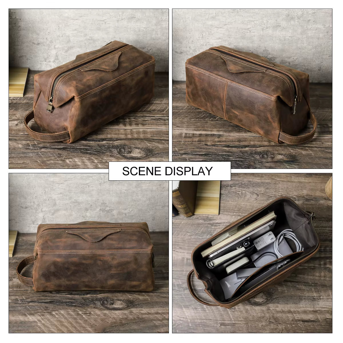 Trousse de toilette en cuir véritable pour hommes et femmes, sac à cosmétiques, trousse de toilette de voyage, sacs de rangement, sac à main pour kit de maquillage, homme