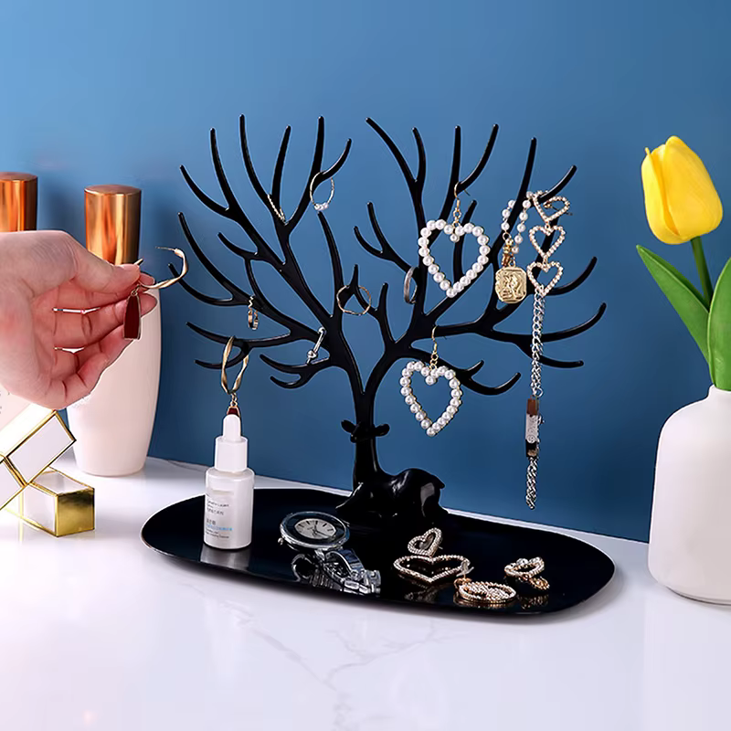 Présentoir à bijoux, plateau, supports de rangement d'arbre, boucles d'oreilles, colliers, bagues, boîtes à bijoux, étui organisateur de bureau, support de maquillage, décor