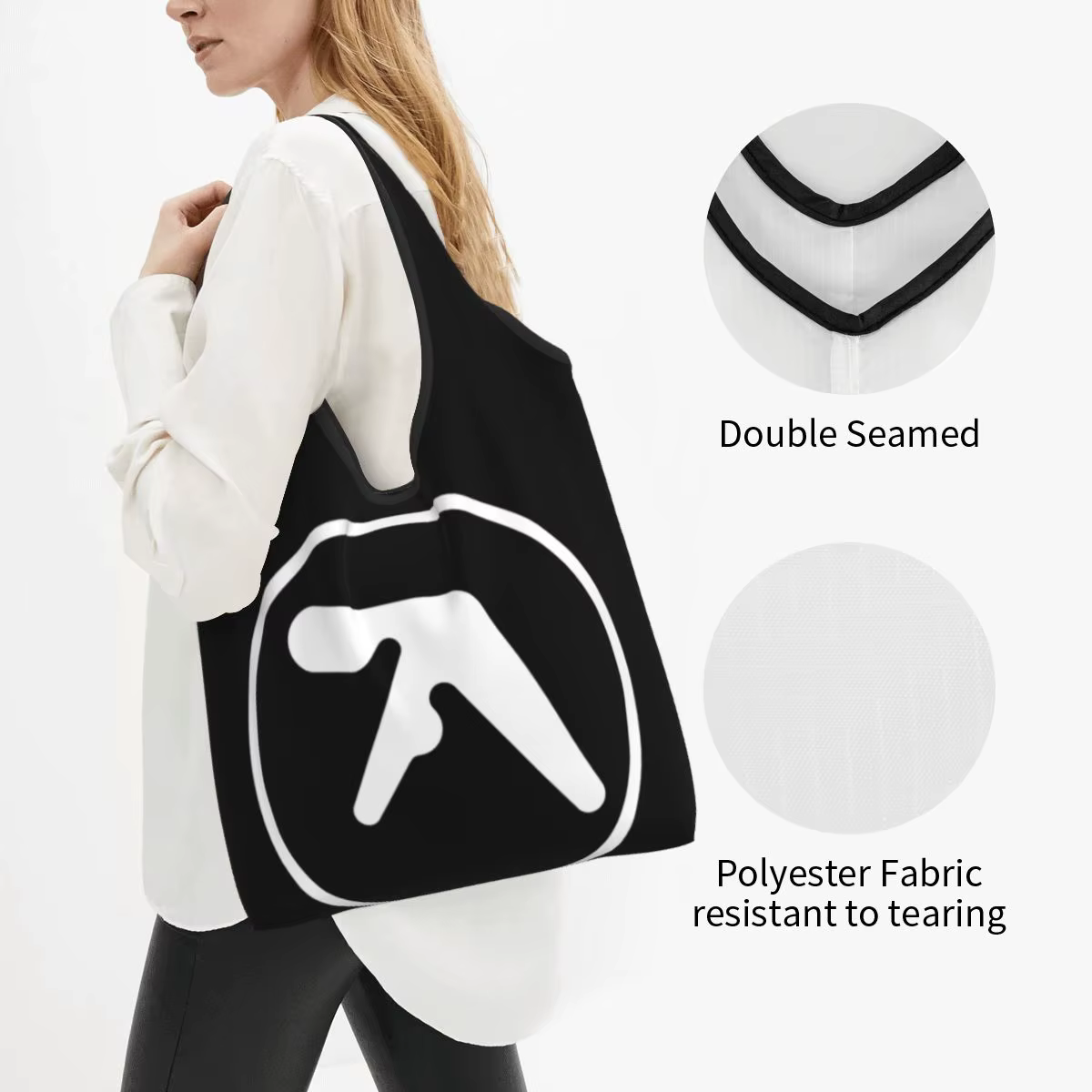 Sacs de courses réutilisables Aphex Twin pour épicerie, sacs d'épicerie pliables, grands sacs fourre-tout lavables et robustes