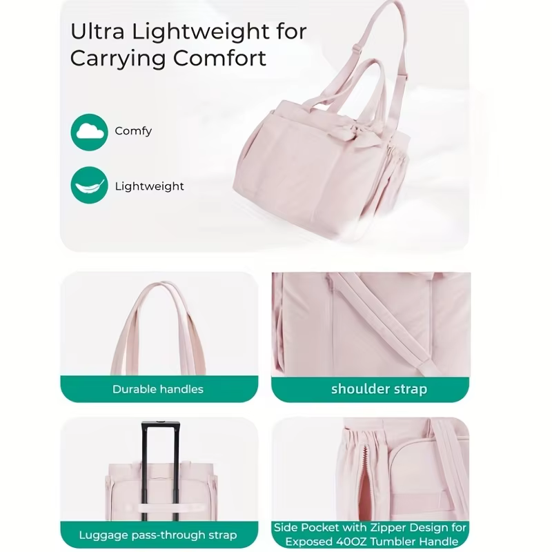 Sac fourre-tout rembourré, sac à bandoulière grande capacité pour femme avec nœud, sac messager polyvalent pour étudiant, trajets quotidiens, yoga, gym, voyage