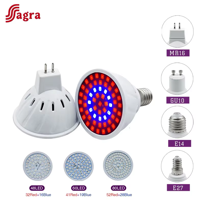 Led élèvent la lumière croissance lumières éclairage intérieur hydroponique tente ampoule E27 E14 MR16 GU10 phytolampe pour plante spectre complet élèvent la lampe