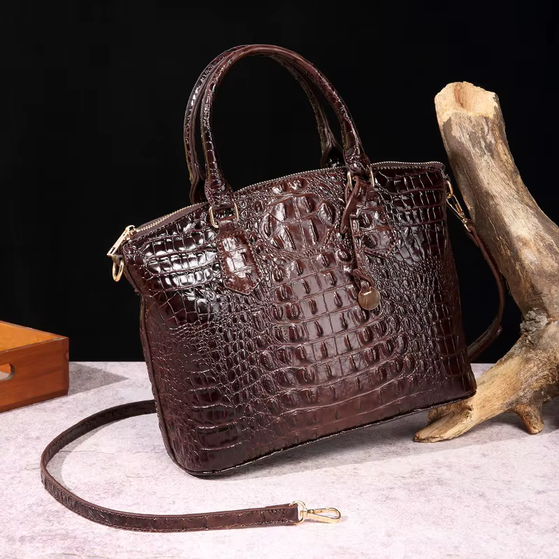 Sac à bandoulière en cuir gaufré croco grande capacité