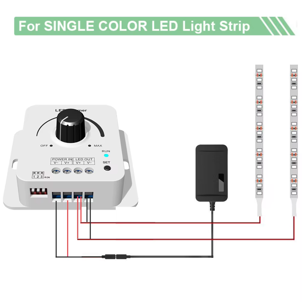 Variateur de bande lumineuse LED avec effet de décoloration DC12V-24V 8,5a, contrôleur de gradation PWM pour bouton de variateur, luminosité réglable, interrupteur marche/arrêt