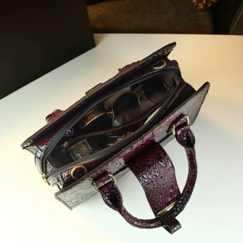 Sac à main pour femme, motif imitation crocodile
