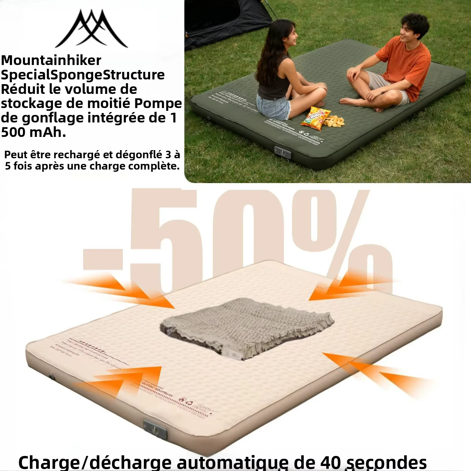 Nouveau matelas gonflable Mountainhiker édition améliorée 10 cm de hauteur avec sac de rangement