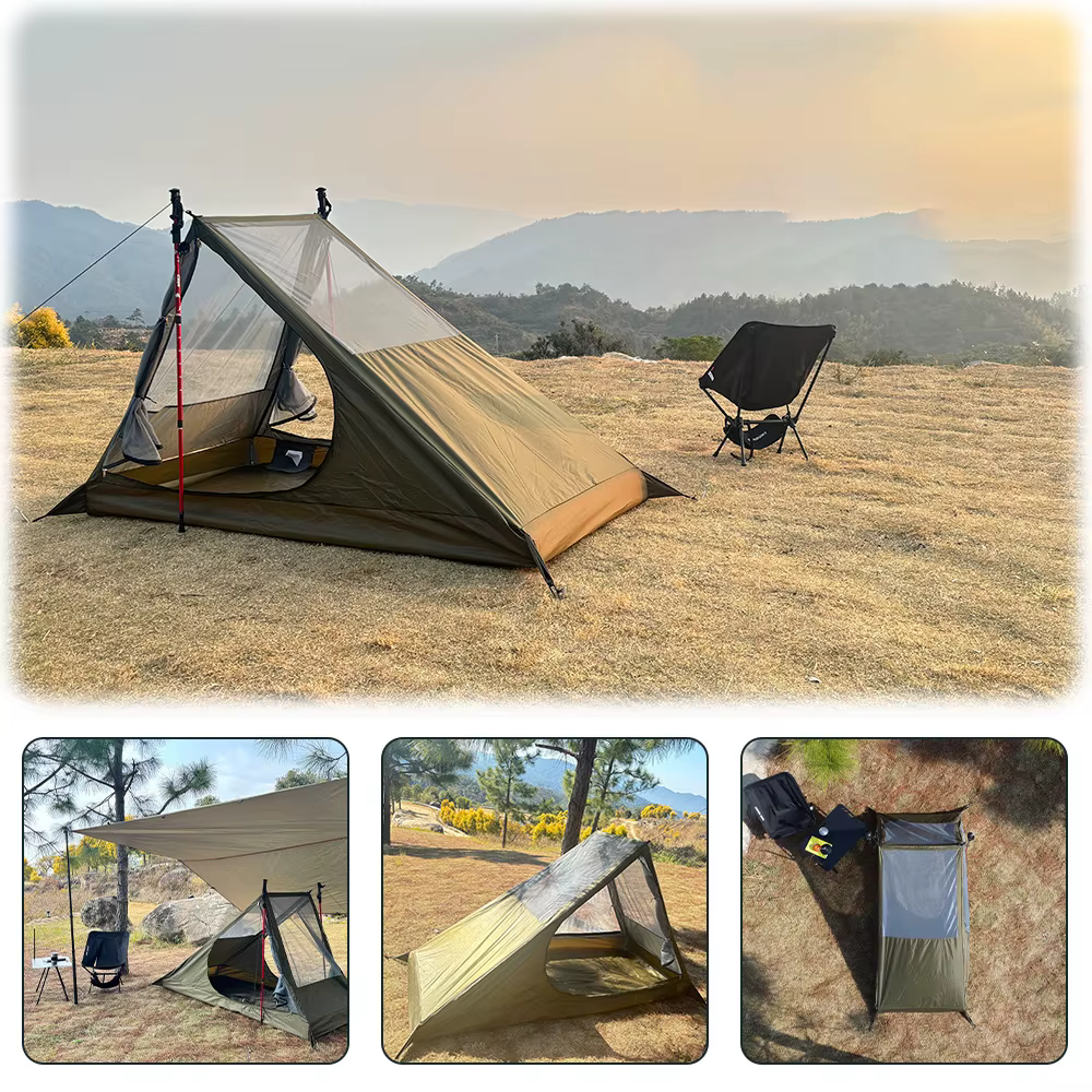 Airy Tente en maille aérée pour le camping en plein air, randonnée simple, légère, intérieure, sans poteau, sac à dos pour 1 personne