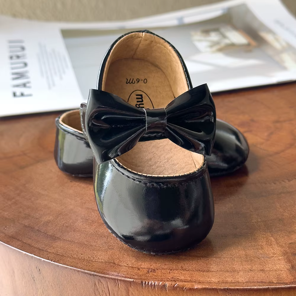 Chaussures pour nouveau-né fille, chaussures en PU antidérapantes avec nœud papillon, robe de princesse classique, chaussures de berceau pour premier marcheur