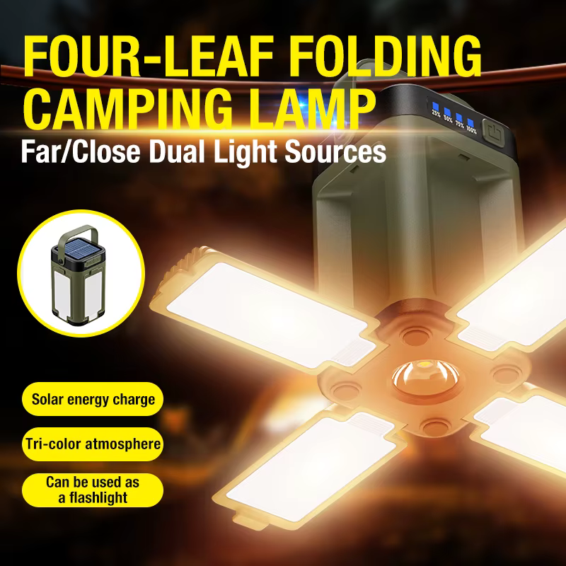 Lampe de camping multifonctionnelle avec double mode de charge solaire de type C conception de source de lumière extensible pour plusieurs scénarios extérieurs