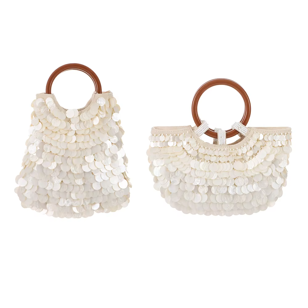 Sac à perles fait main style féerique Ornements en coquillages Taille compacte Sac à bandoulière tissé 