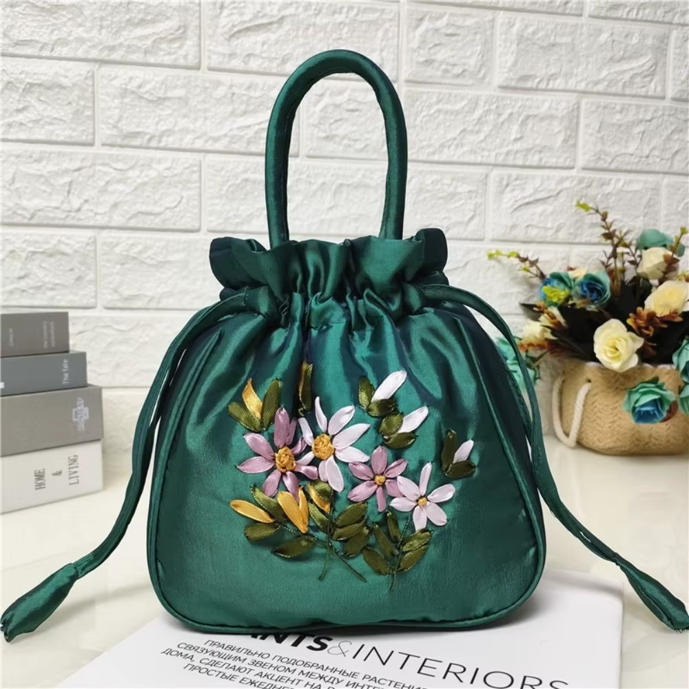 Sac seau à motif de fleurs brodées pour femmes, petit sac pour téléphone, sac à main de Style National Dacron, Mini sac à main pour événements spéciaux