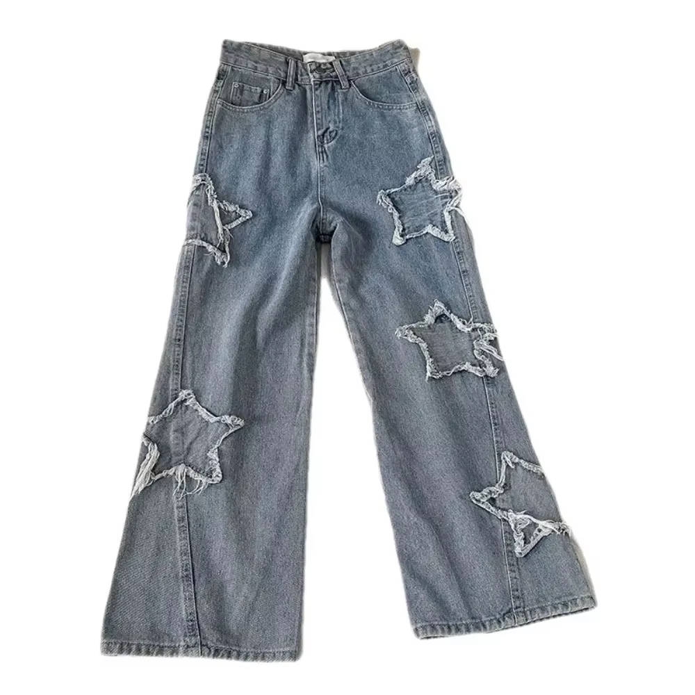 Jean Denim Taille Haute à Jambes Droites, Mode Coréenne avec Étoile, Nouvelle Collection Printemps-Automne 2024