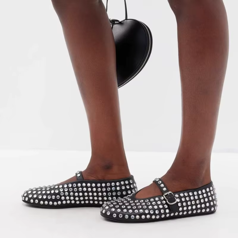 Chaussures de créateur eau diamant Rivet Mary Jane chaussure de Ballet femmes