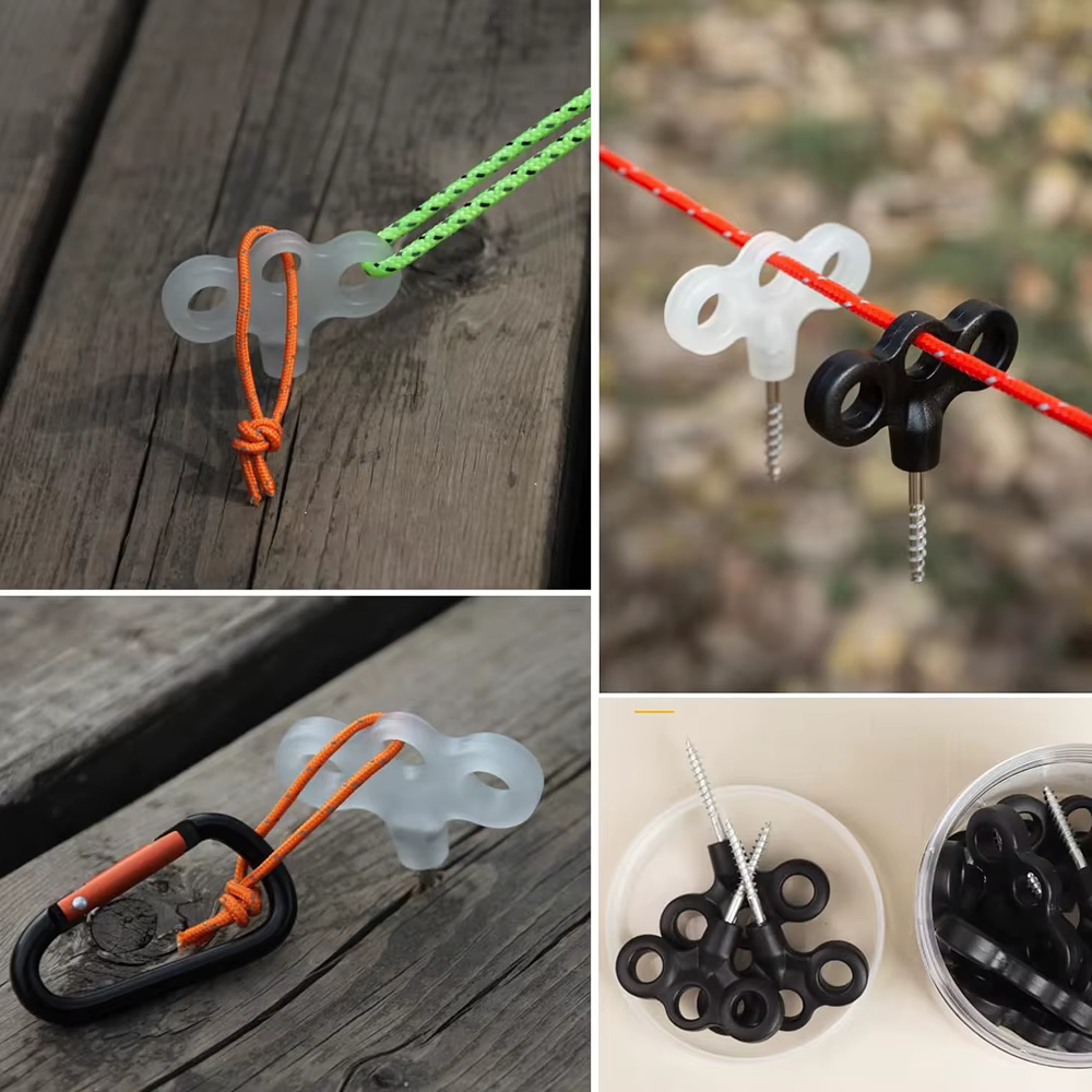 Lot de 4/6 crochets à vis pour tente, boucles de corde, accessoires de camping et randonnée, équipement de voyage lumineux, attaches pour tente, accessoires de fixation