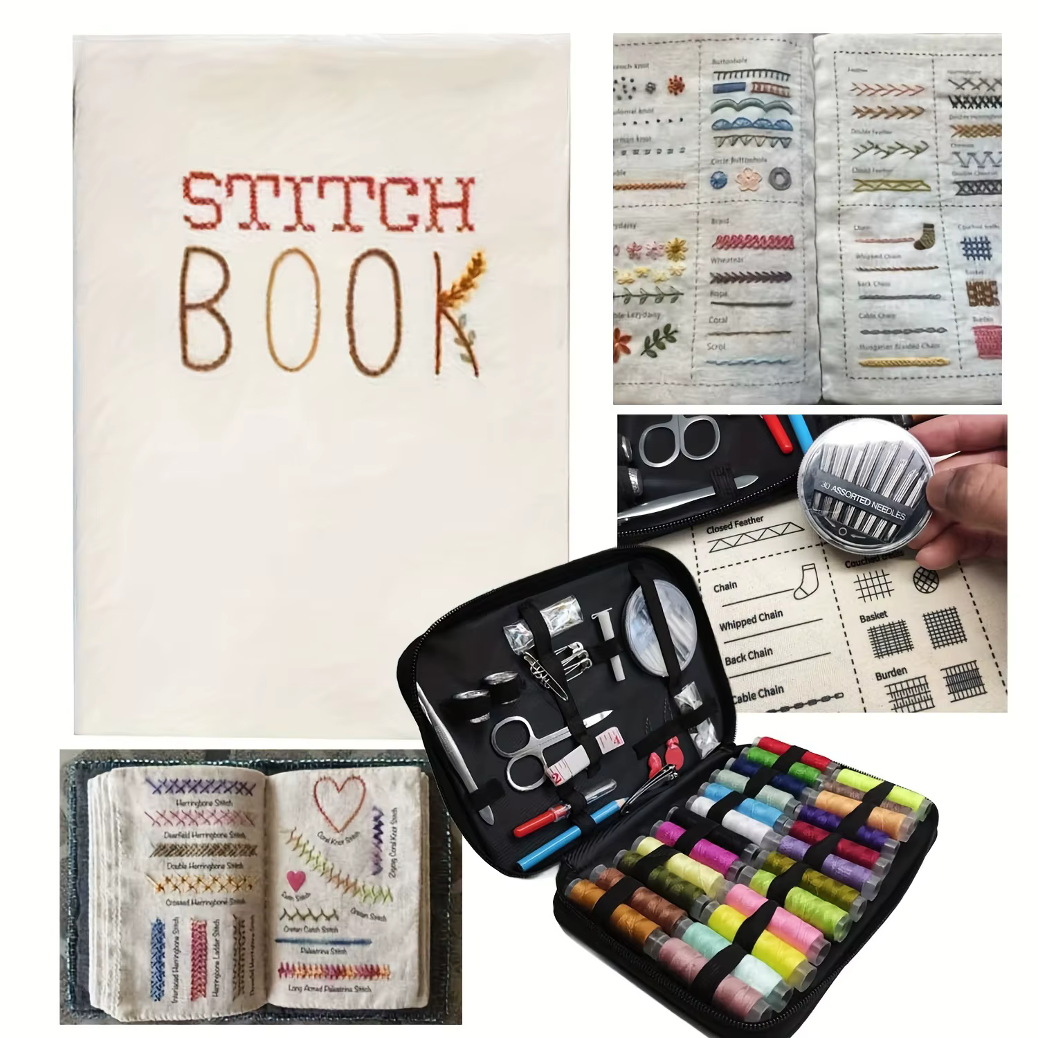 Livre de points de broderie DIY-guide de couture à la main pour débutants, motifs de points de croix, tutoriel de couture avec modèles d'échantillonnage